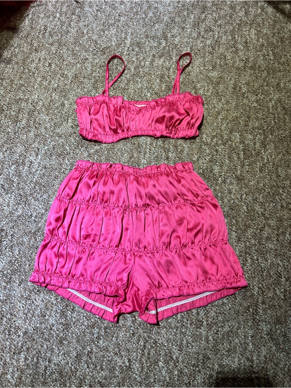 SHEIN Hot Pink Satin Two-Piece Pajama Set - Cropped Cami & Elastic Shorts